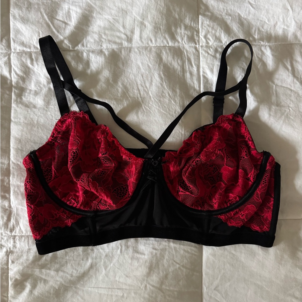 Torrid Red and Black Lace Demi Bra